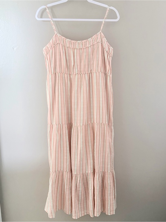 aerie Dresses & Skirts - Aerie Striped Tiered Midi Dress Pastel Pink Green Medium Boho Summer Sundress